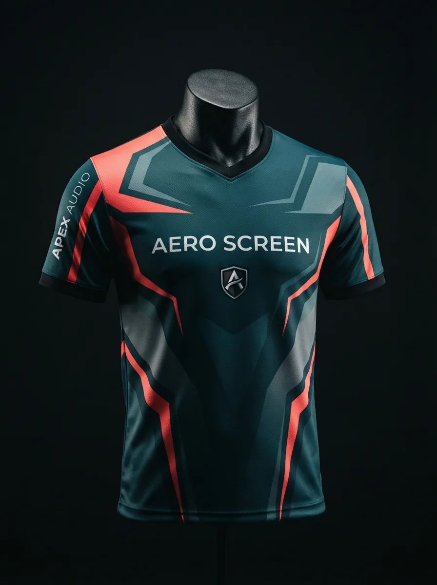 Teal Coral Edge custom esports jersey on a mannequin