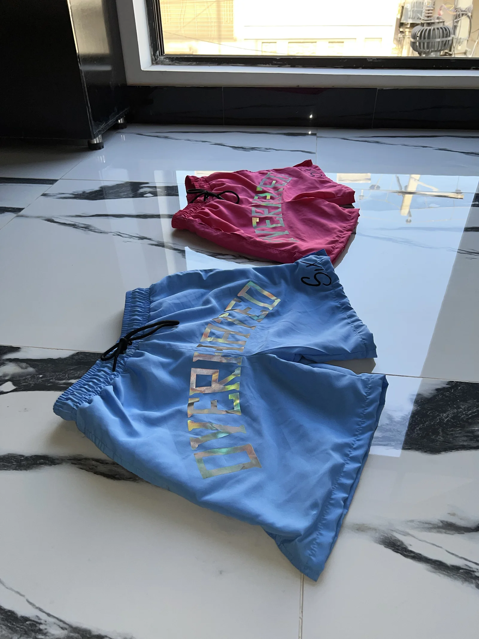 Nylon shorts — pink & blue