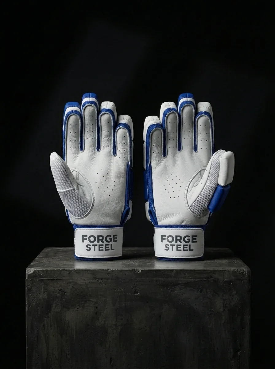 White and Blue Cricket Glove custom sports gloves product shot