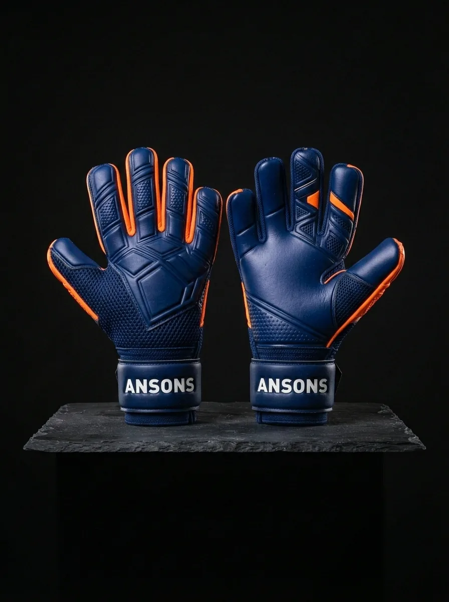 Navy and Orange Keeper custom sports gloves product shot