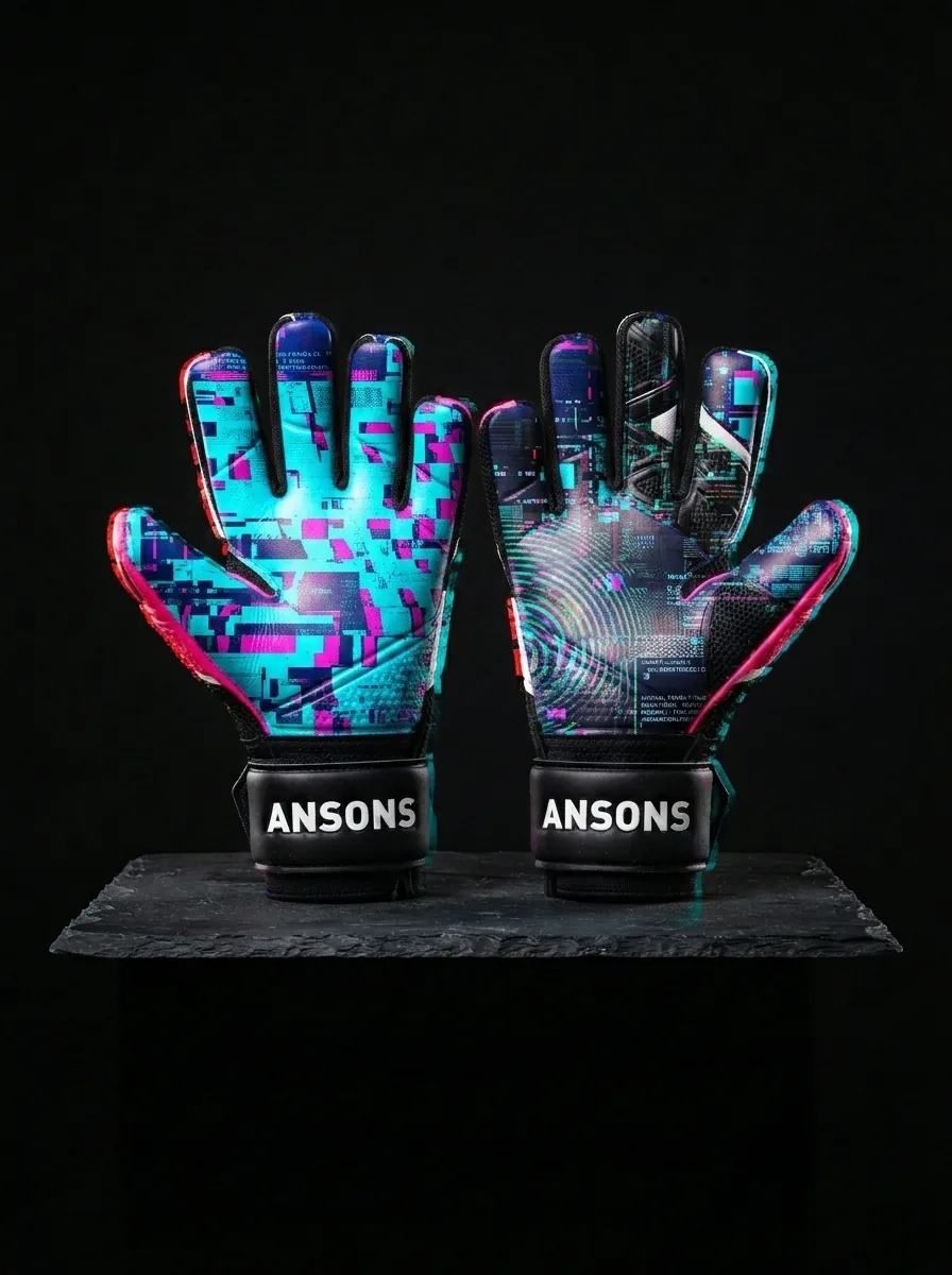 Glitch Cyan Keeper custom sports gloves product shot
