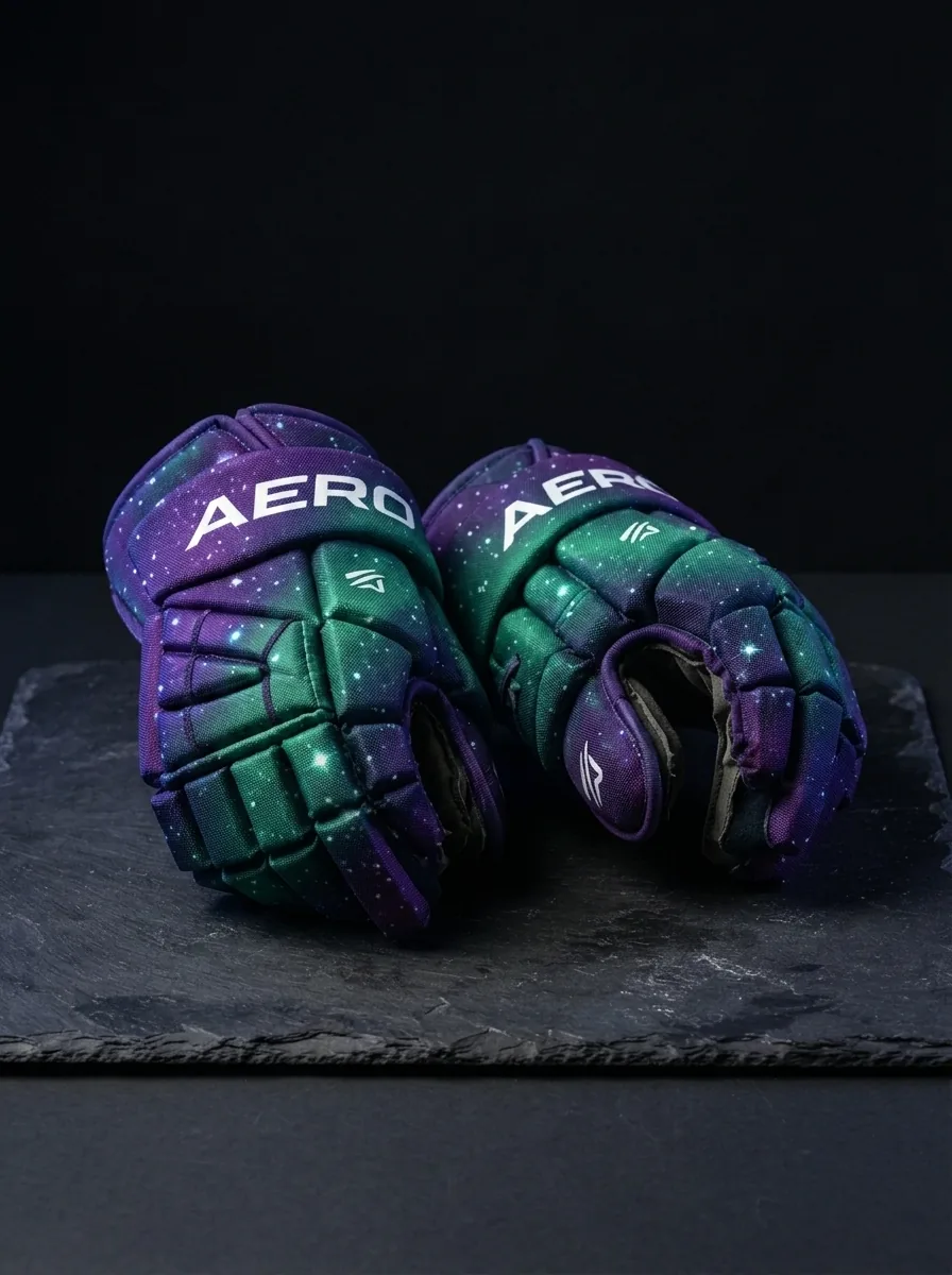 Purple and Teal Hockey Glove custom sports gloves product shot