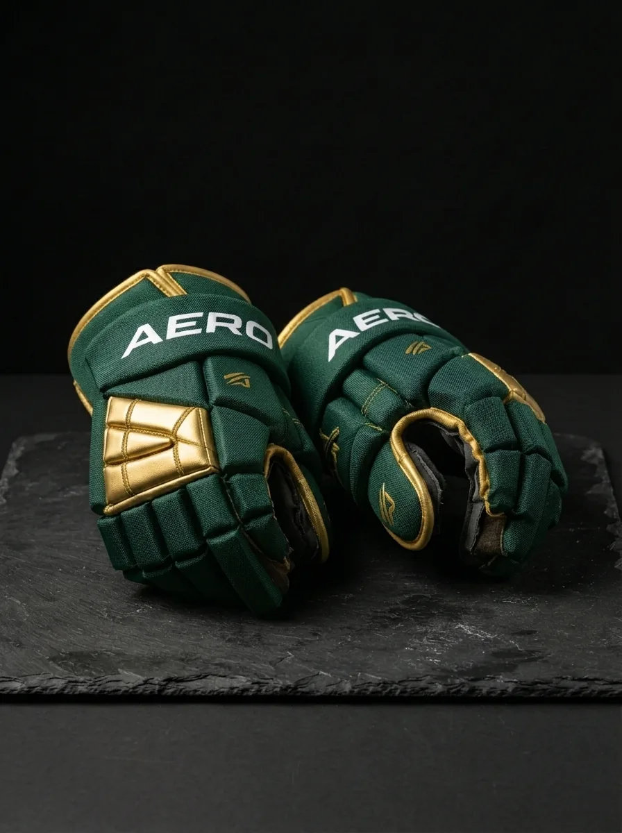 Green and Gold Hockey Glove custom sports gloves product shot