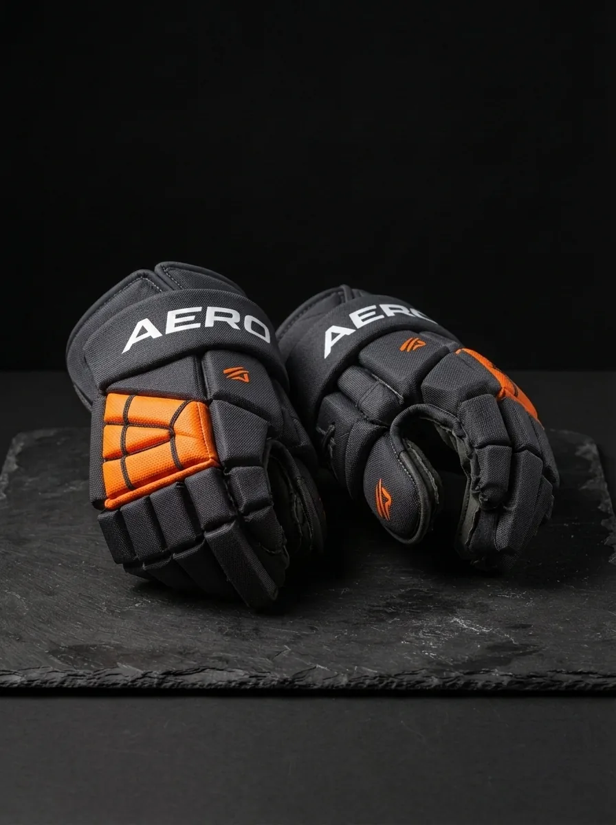 Charcoal and Orange Hockey Glove custom sports gloves product shot