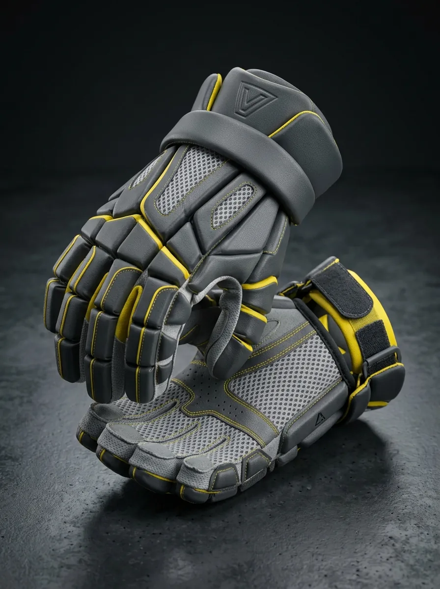 Grey and Volt Lacrosse Glove custom sports gloves product shot