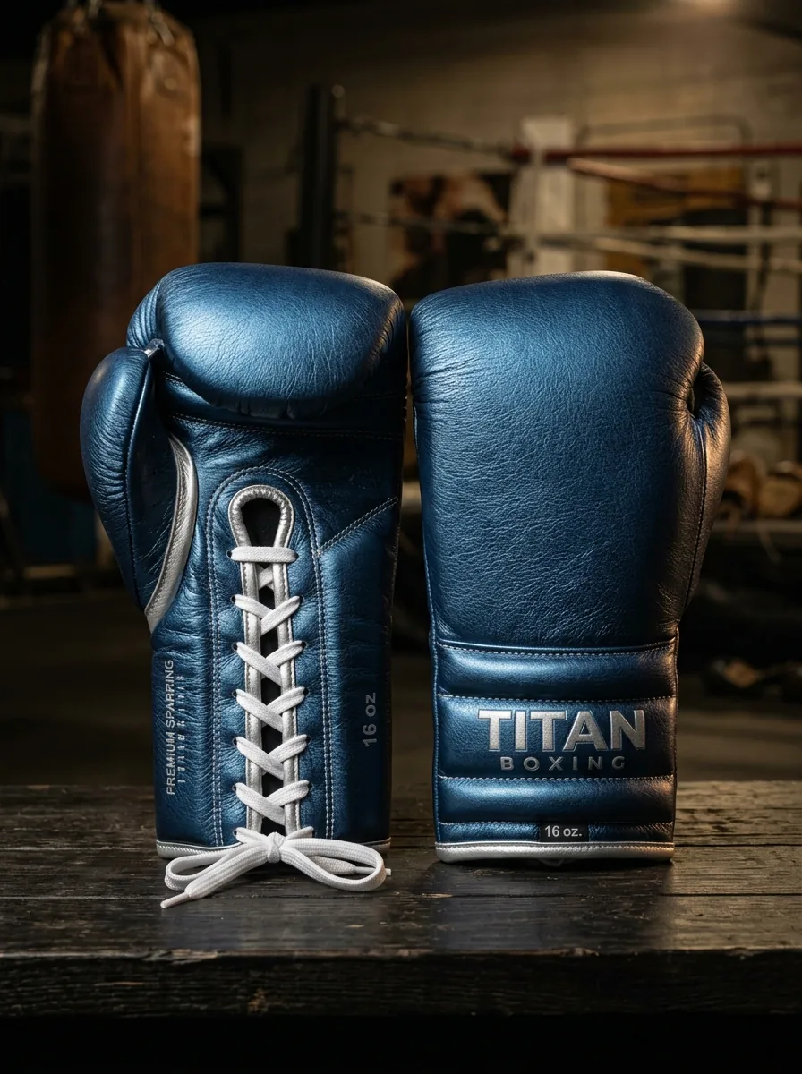 Blue Leather Sparring Glove custom sports gloves product shot