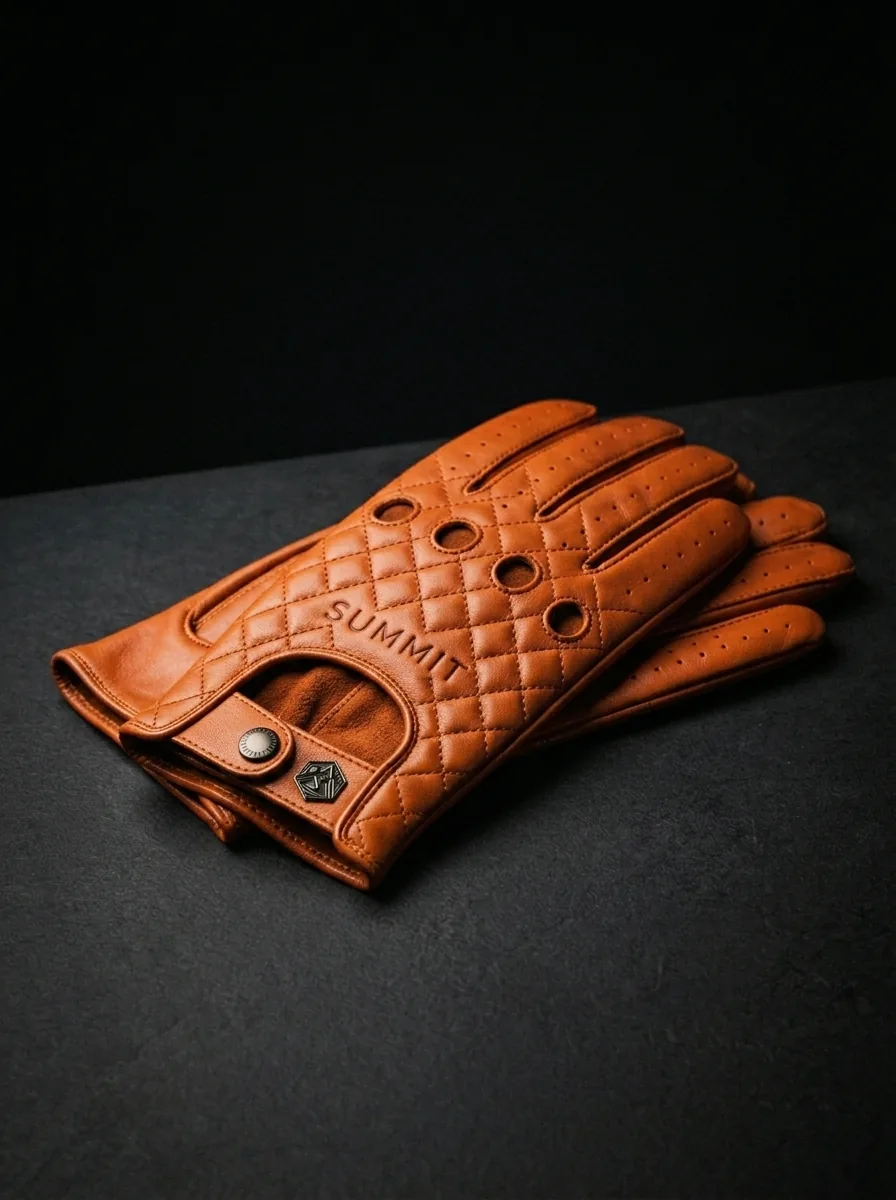 Tan Quilted Driving Glove custom sports gloves product shot
