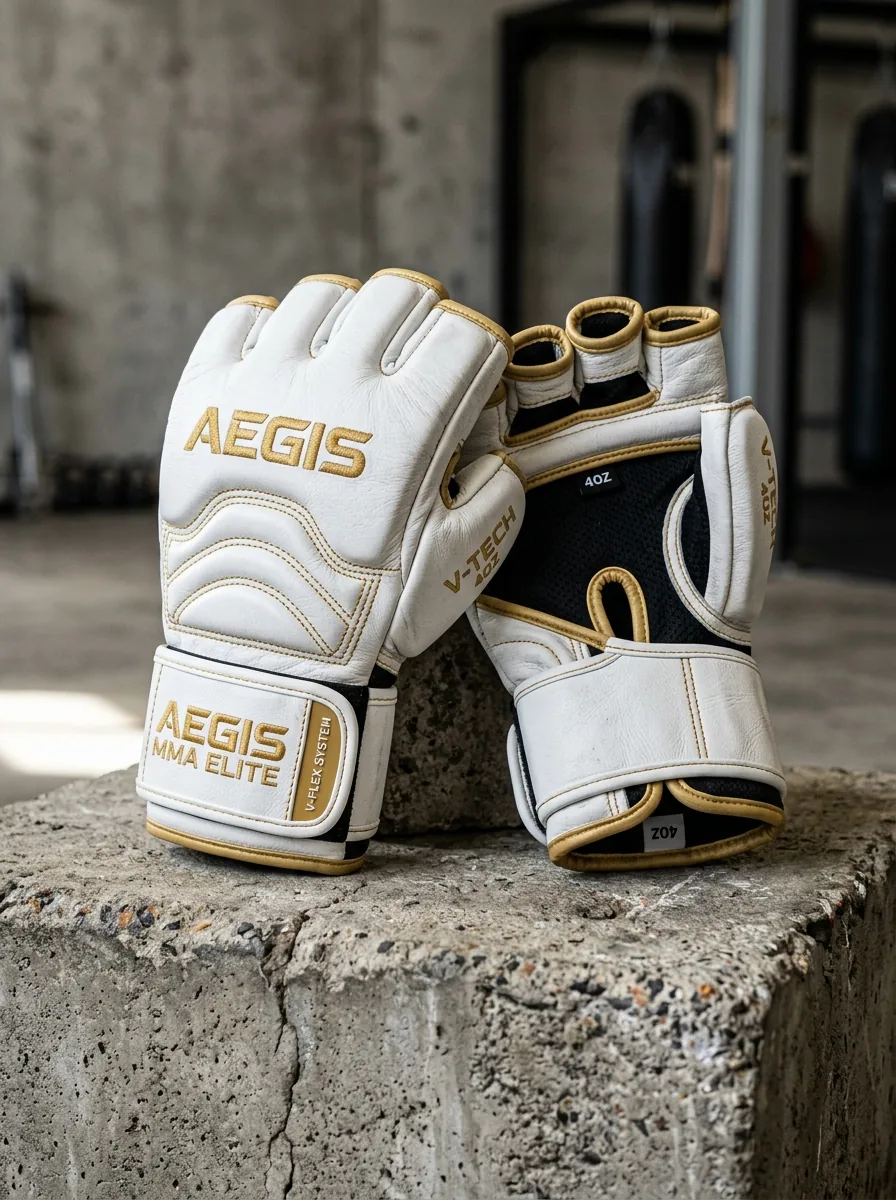 White and Gold MMA Glove custom sports gloves product shot