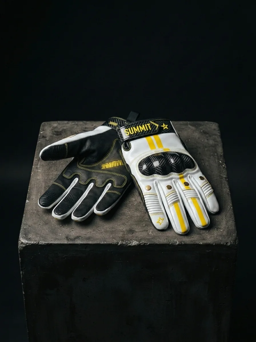 White and Gold Motorcycle Glove custom sports gloves product shot