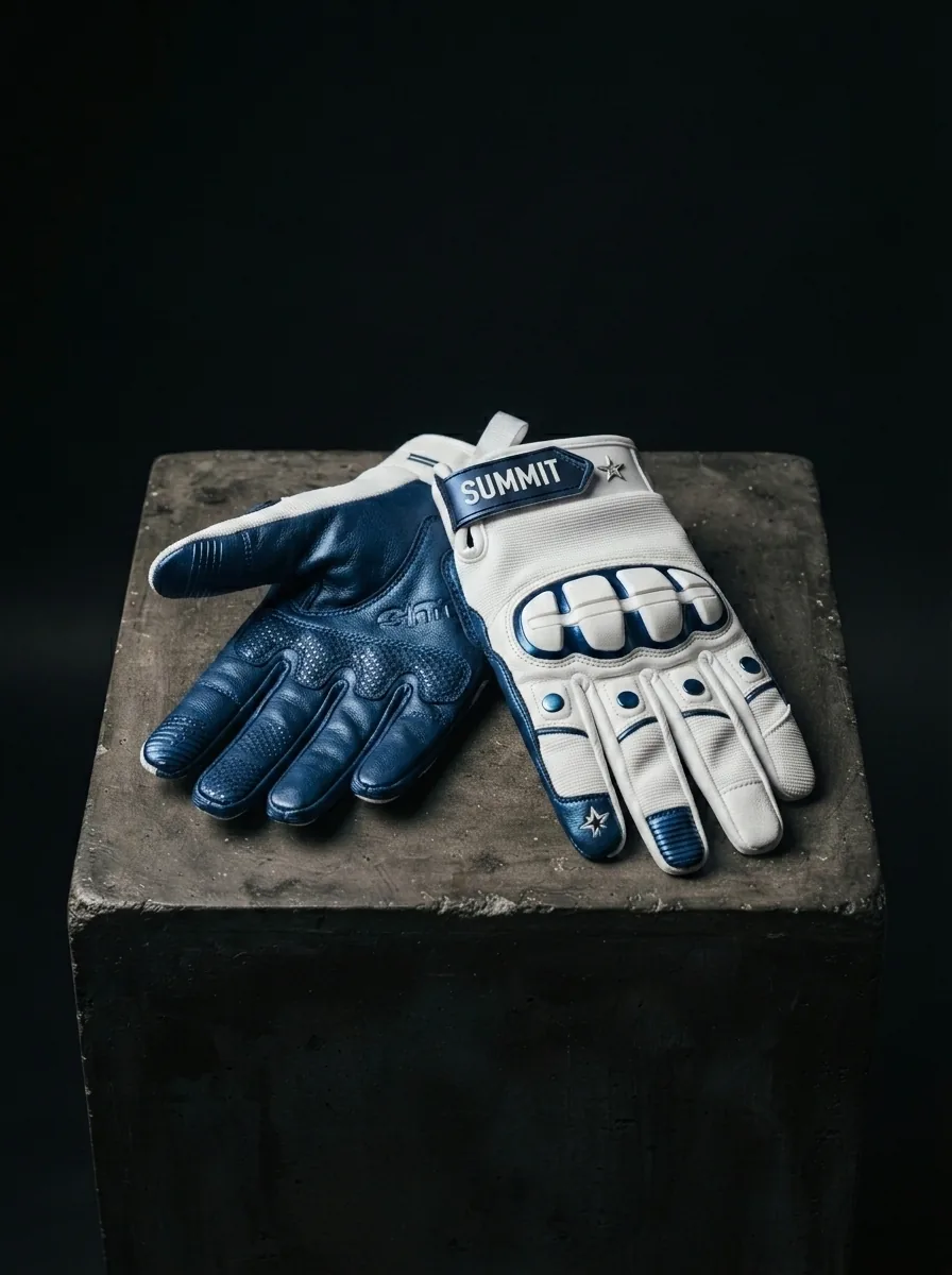 Blue and White Motorcycle Glove custom sports gloves product shot