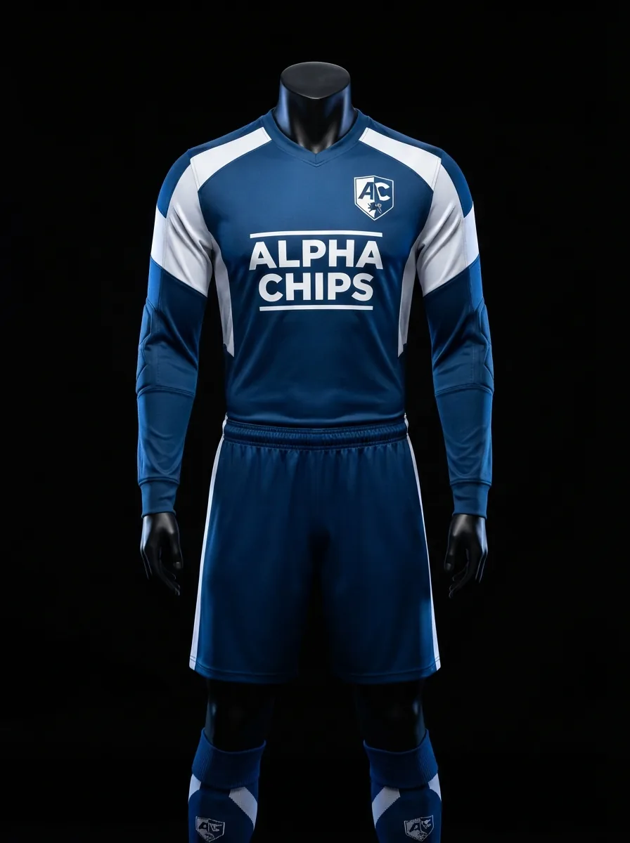 Navy Alpha custom goalkeeper kit on a mannequin