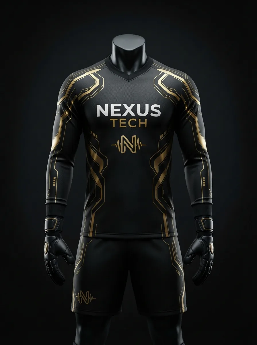Black and Gold Circuit custom goalkeeper kit on a mannequin