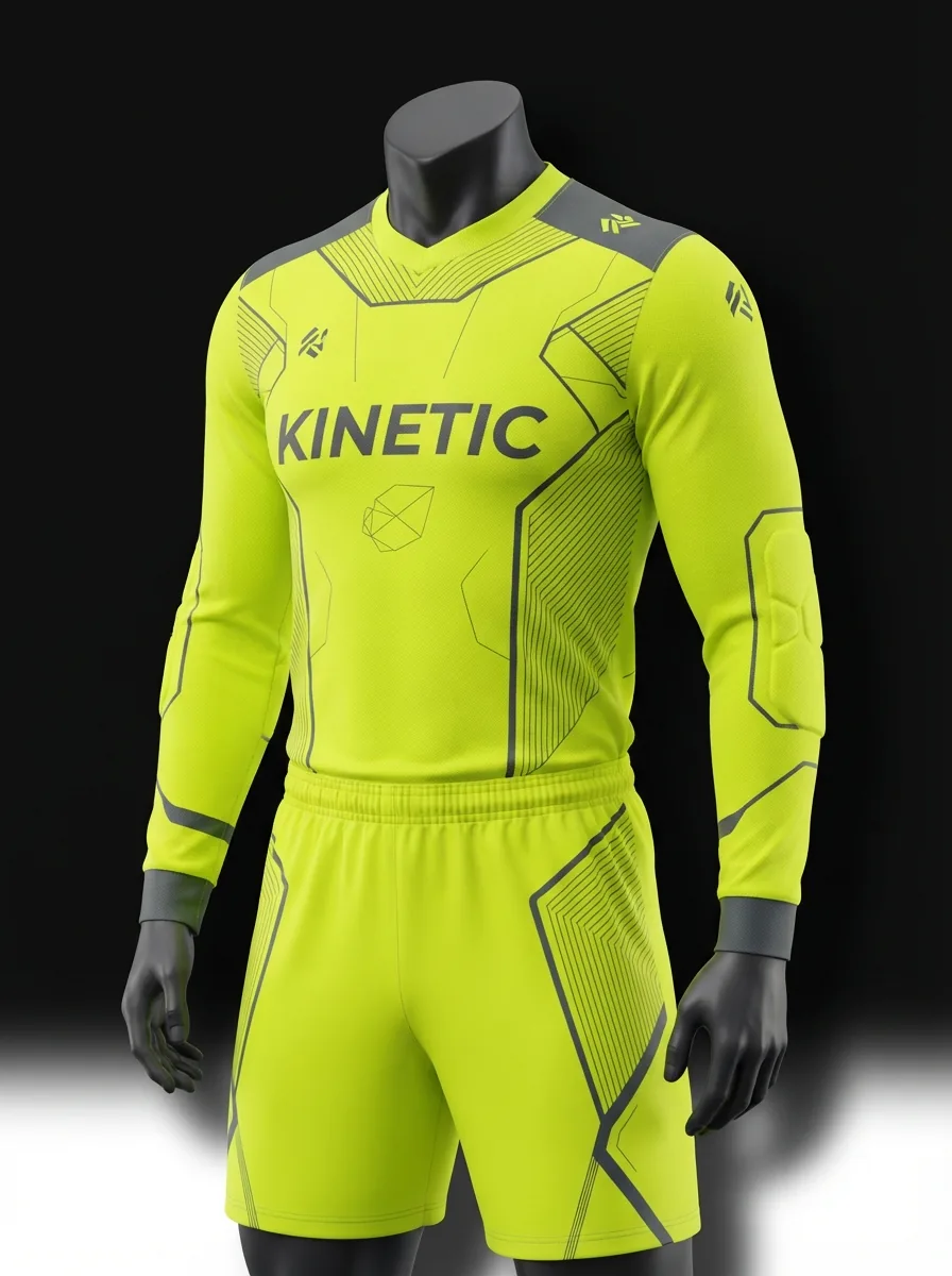 Neon Volt custom goalkeeper kit on a mannequin
