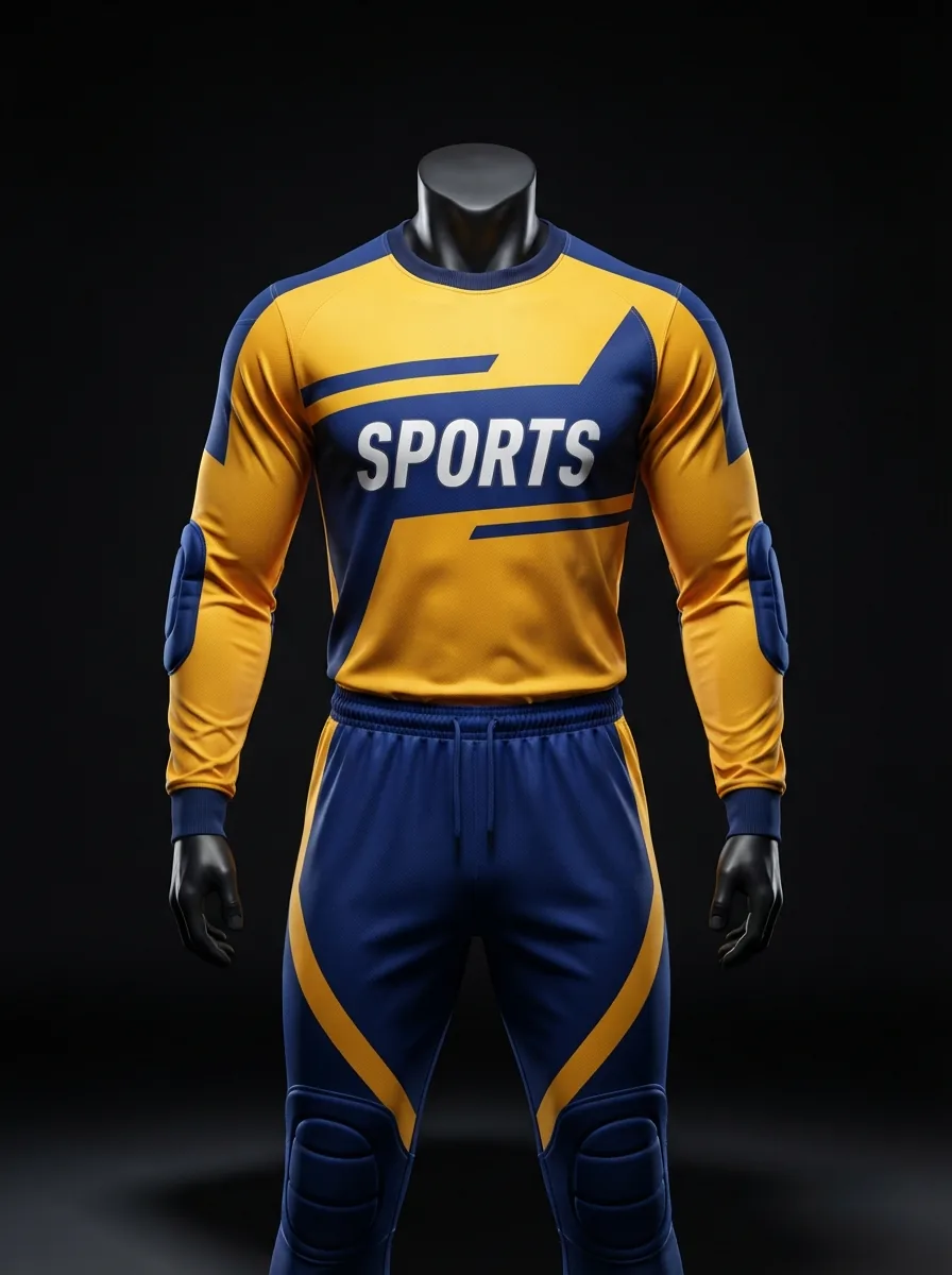 Royal and Gold custom goalkeeper kit on a mannequin