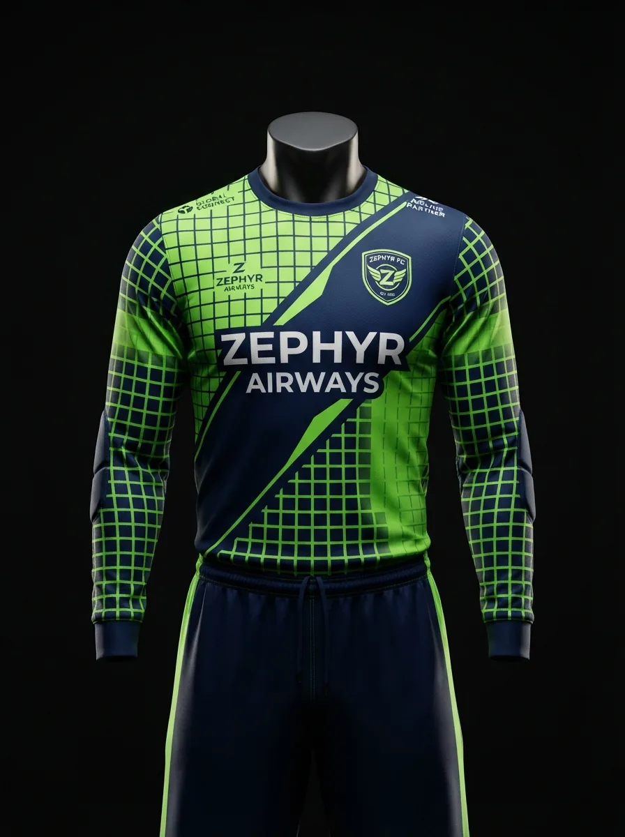 Lime Grid custom goalkeeper kit on a mannequin