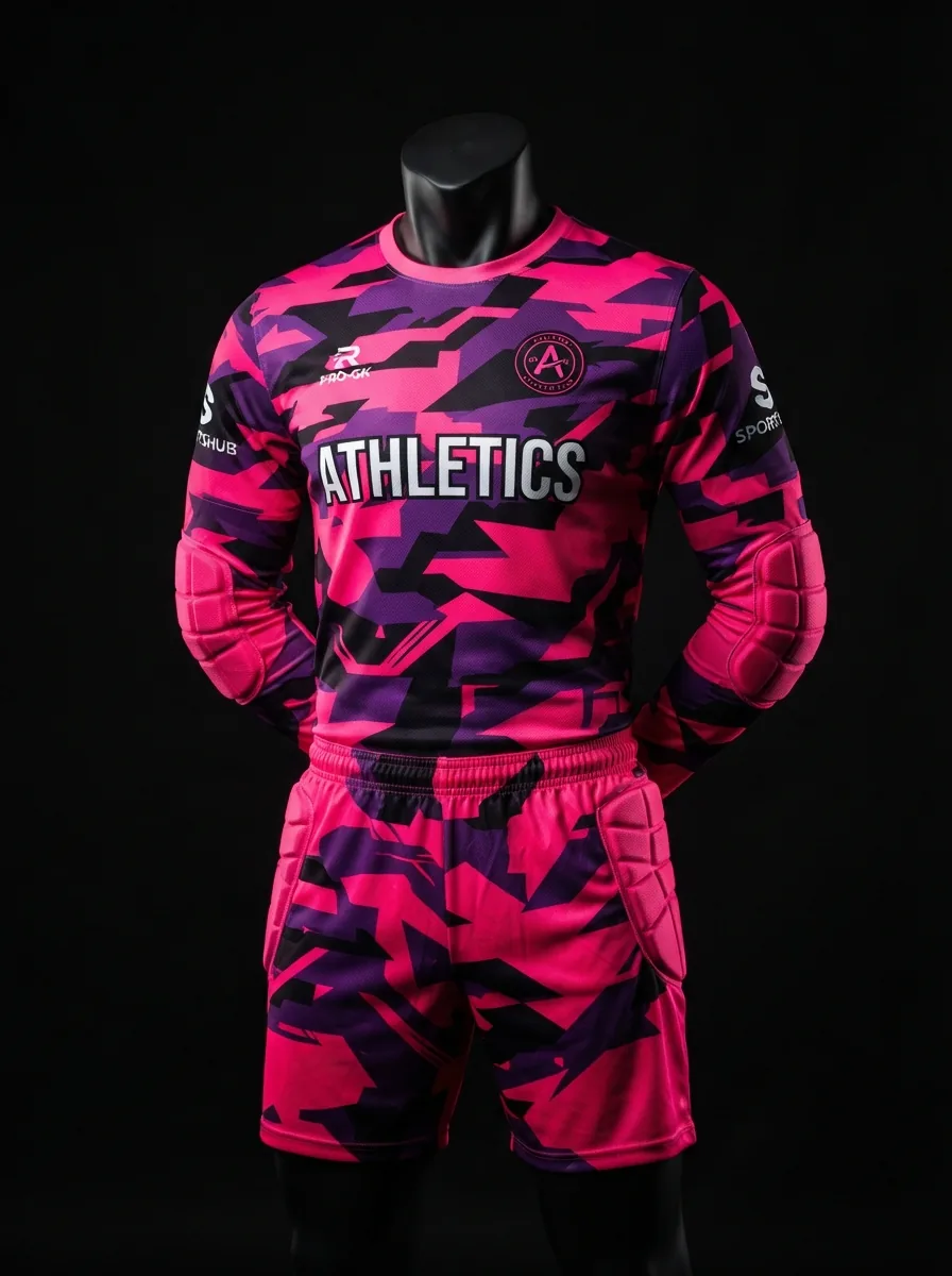 Pink Camo custom goalkeeper kit on a mannequin