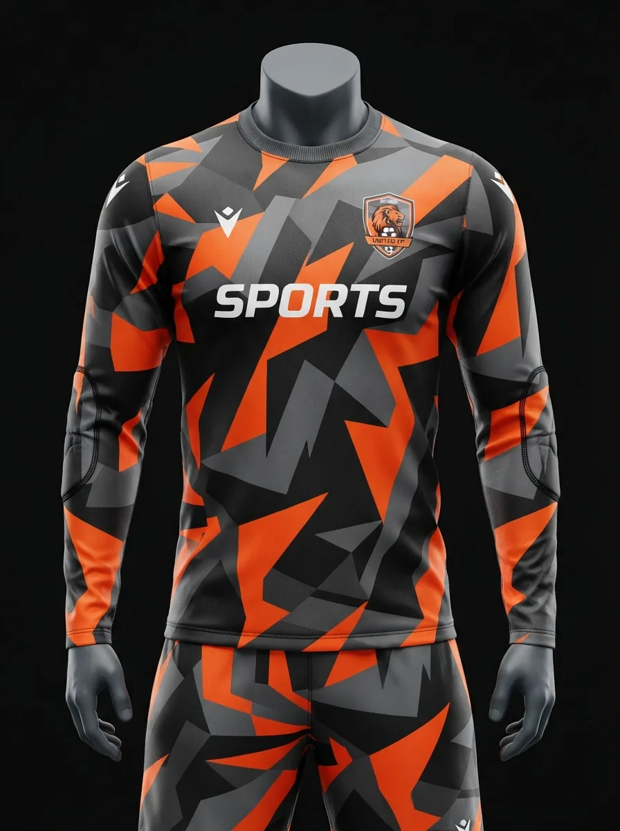 Orange Shard custom goalkeeper kit on a mannequin