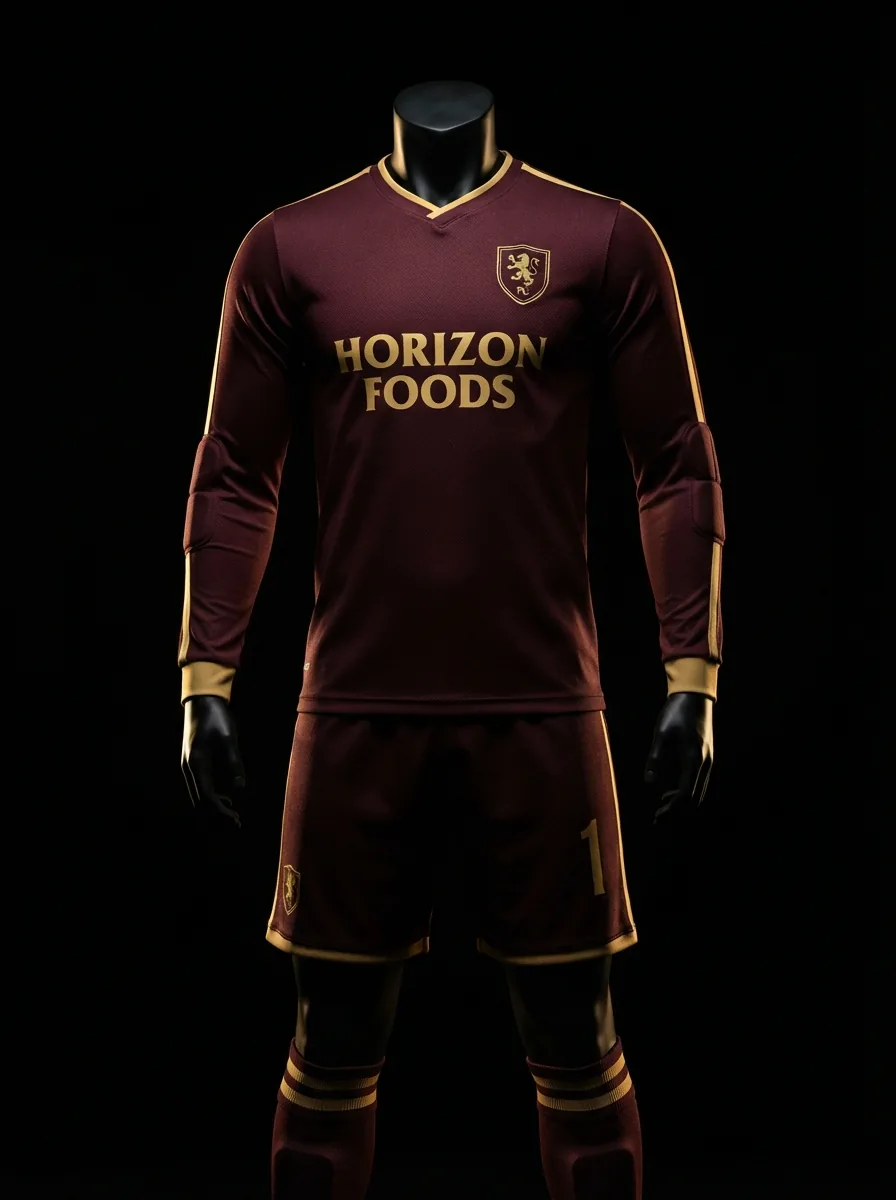 Maroon and Gold custom goalkeeper kit on a mannequin