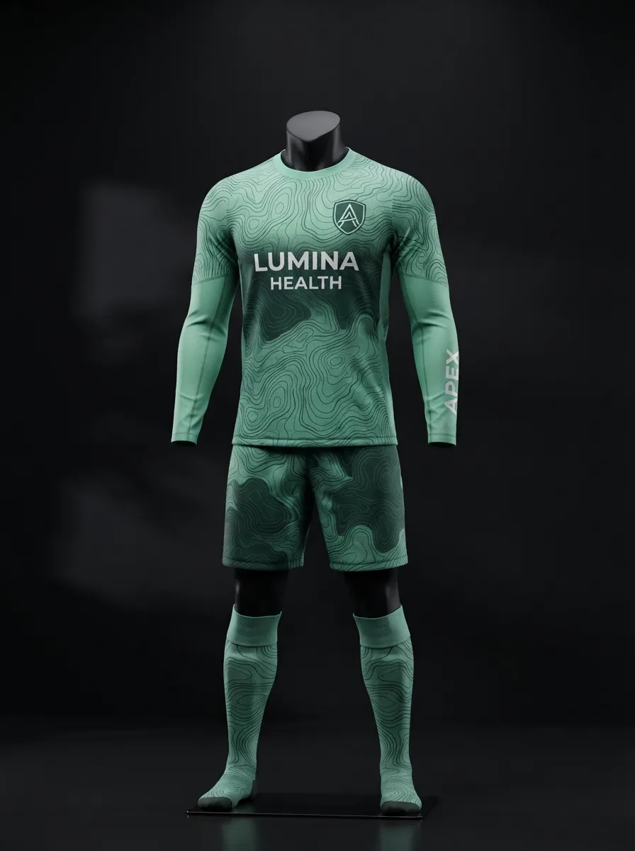 Mint Sage custom goalkeeper kit on a mannequin