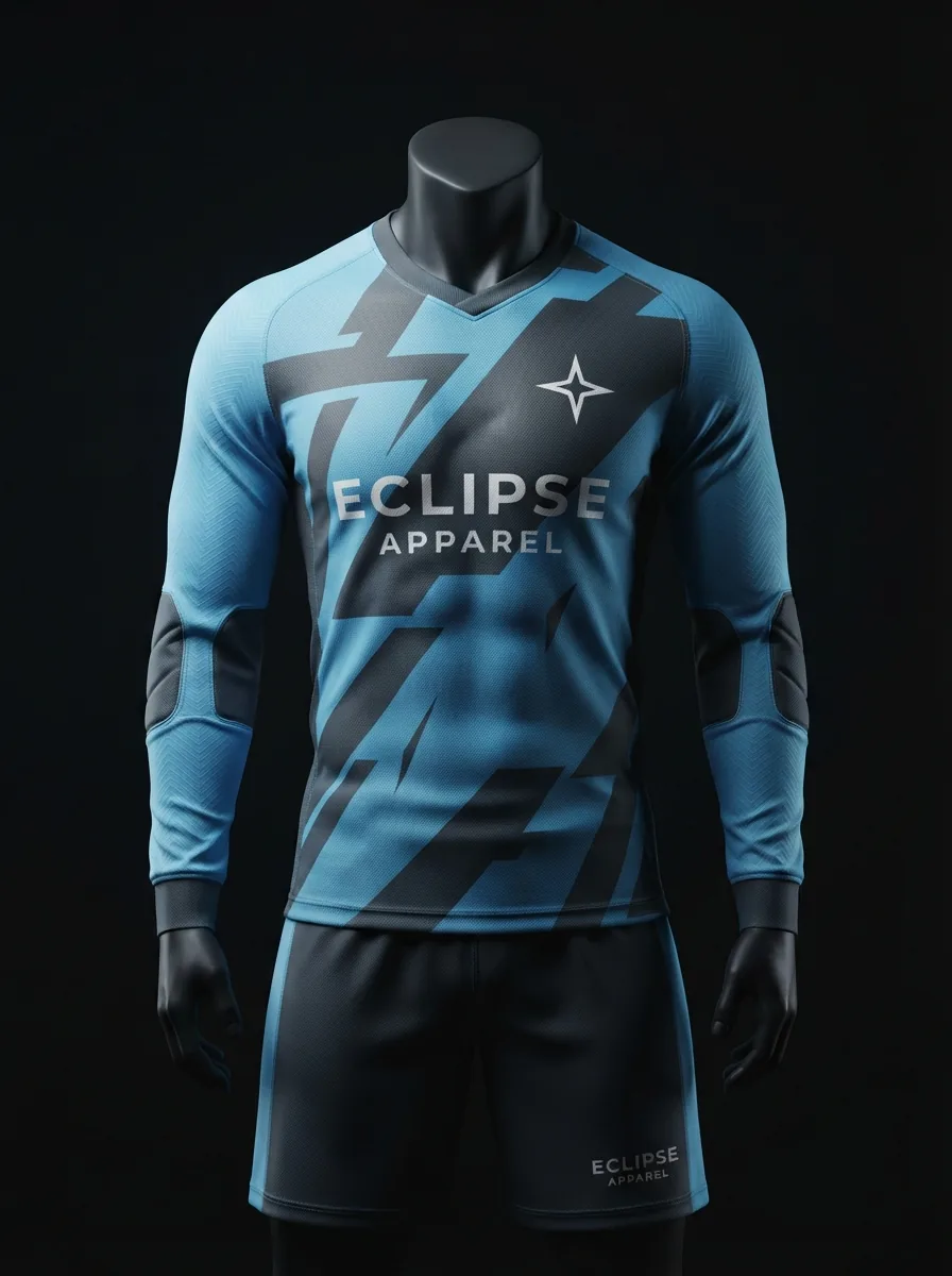 Eclipse Blue custom goalkeeper kit on a mannequin
