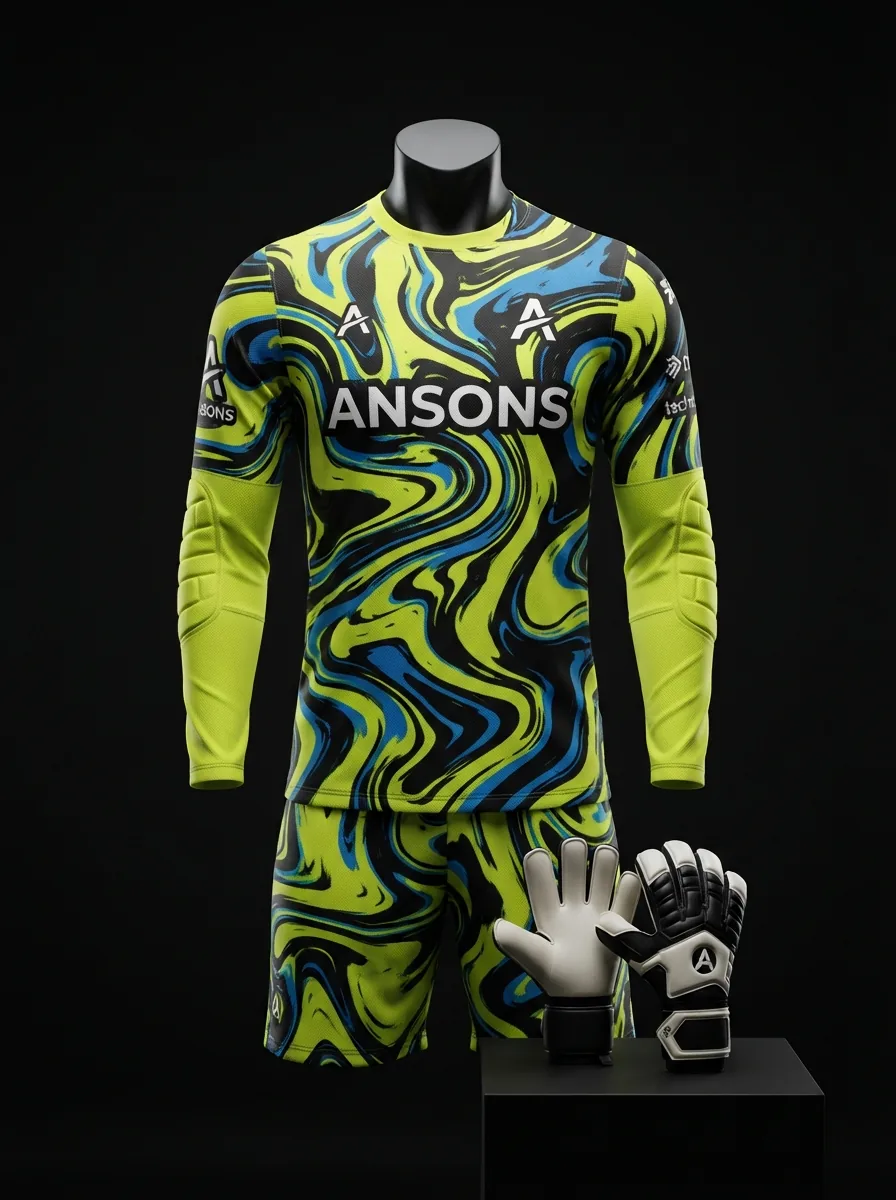 Lime Swirl custom goalkeeper kit on a mannequin