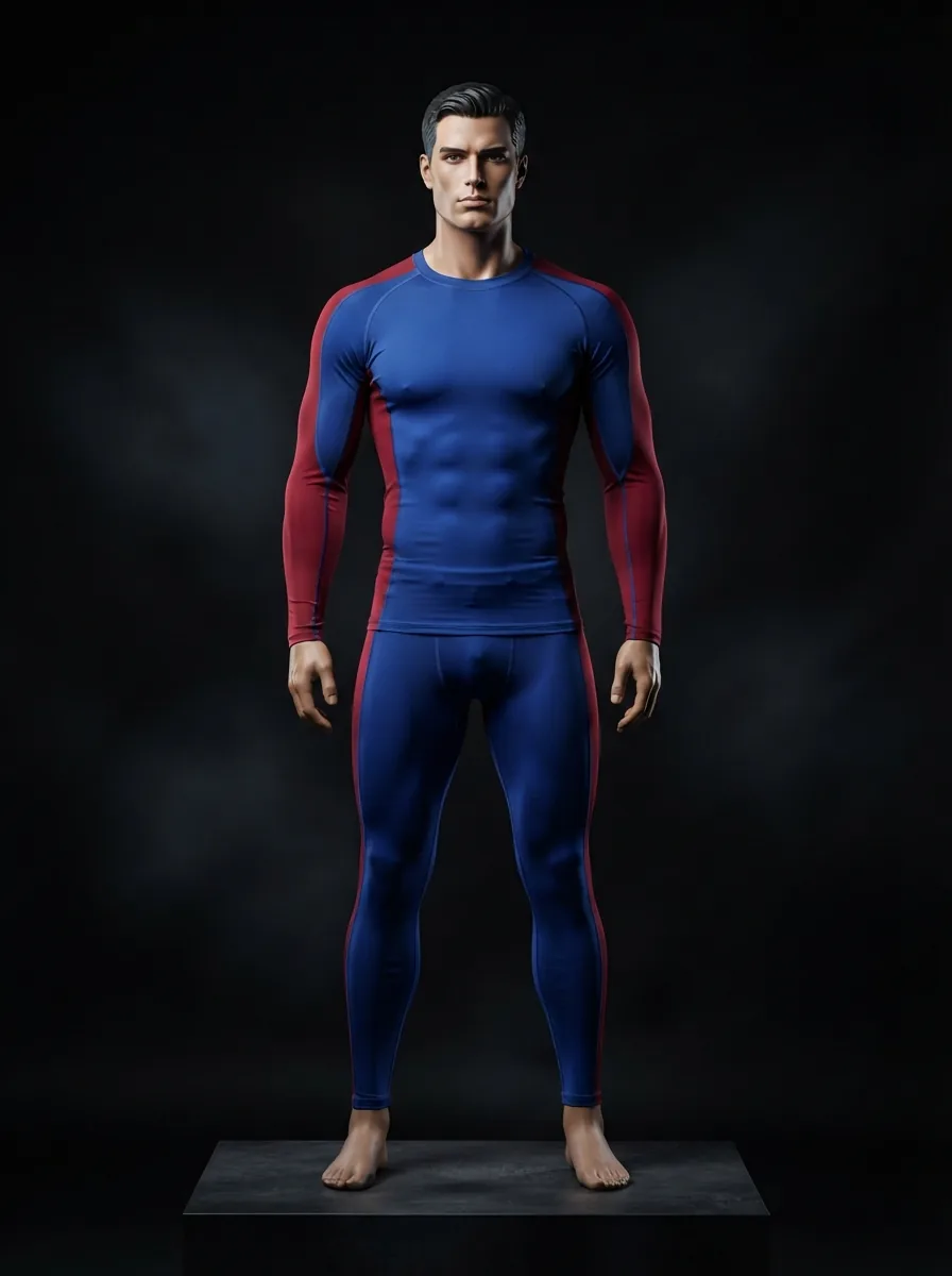 Blue and Red Baselayer custom gym and training apparel on a mannequin