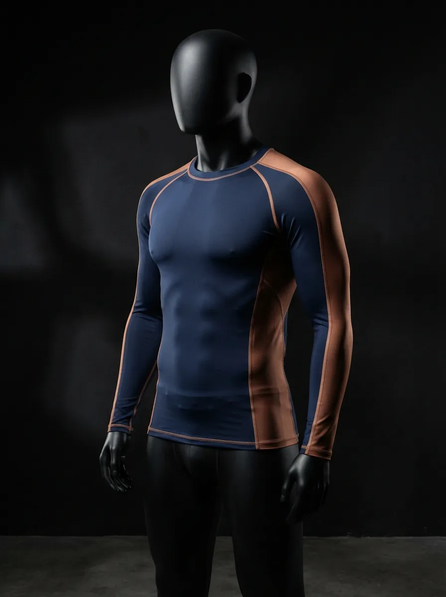 Navy and Orange Longsleeve custom gym and training apparel on a mannequin