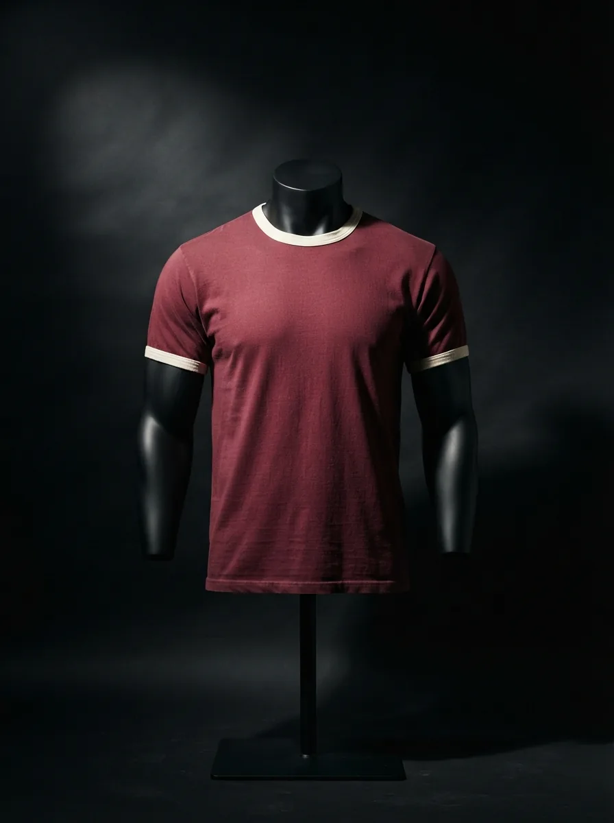 Maroon Ringer Tee custom gym and training apparel on a mannequin