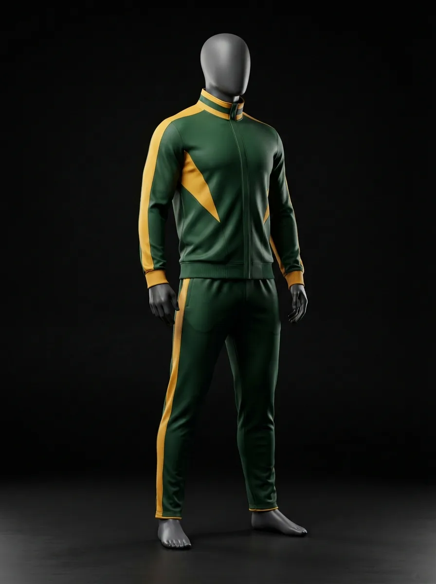 Green and Gold Tracksuit custom gym and training apparel on a mannequin