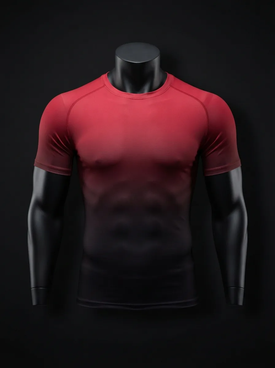 Red Fade Tee custom gym and training apparel on a mannequin