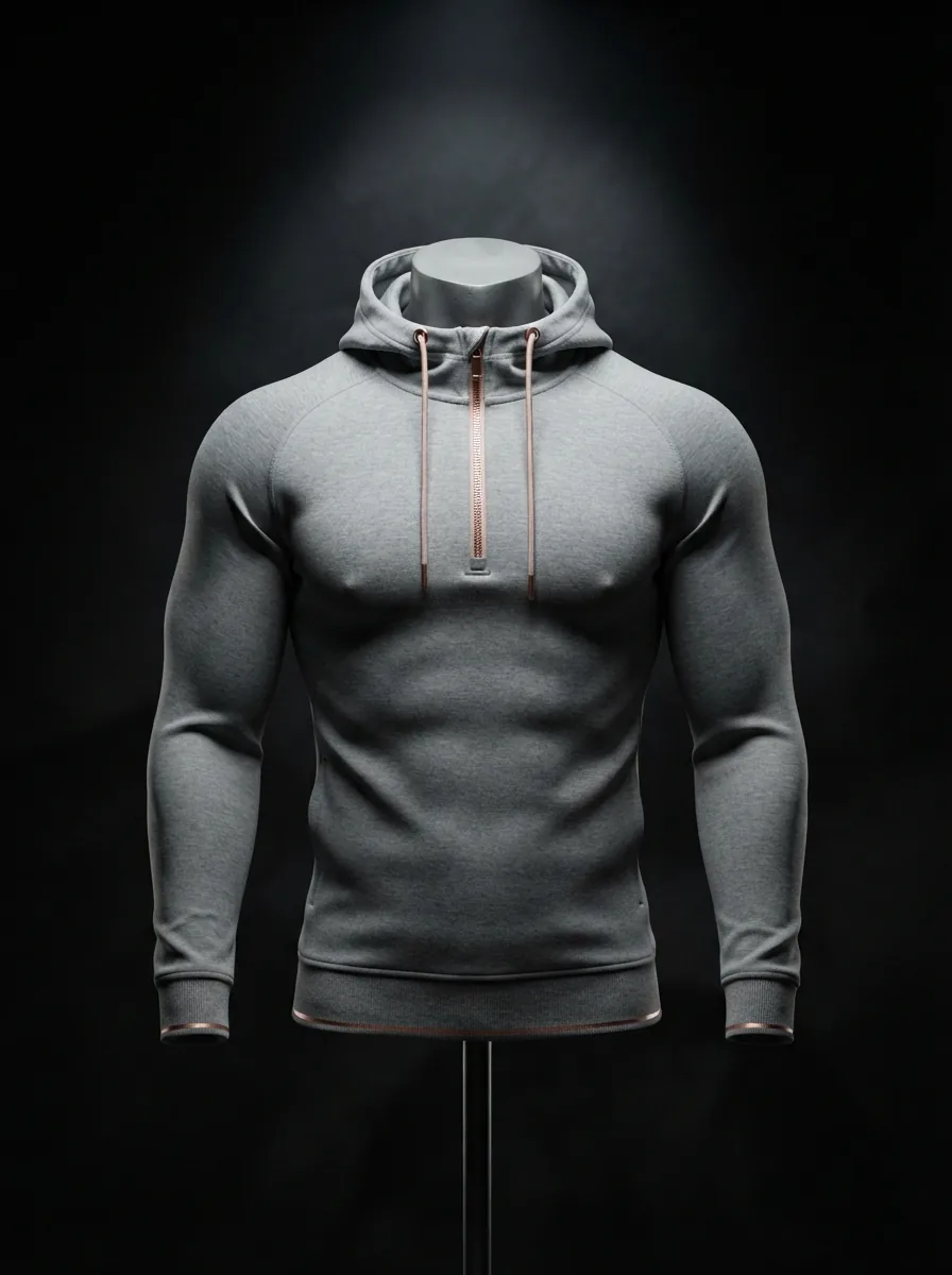 Grey Tech Hoodie custom gym and training apparel on a mannequin