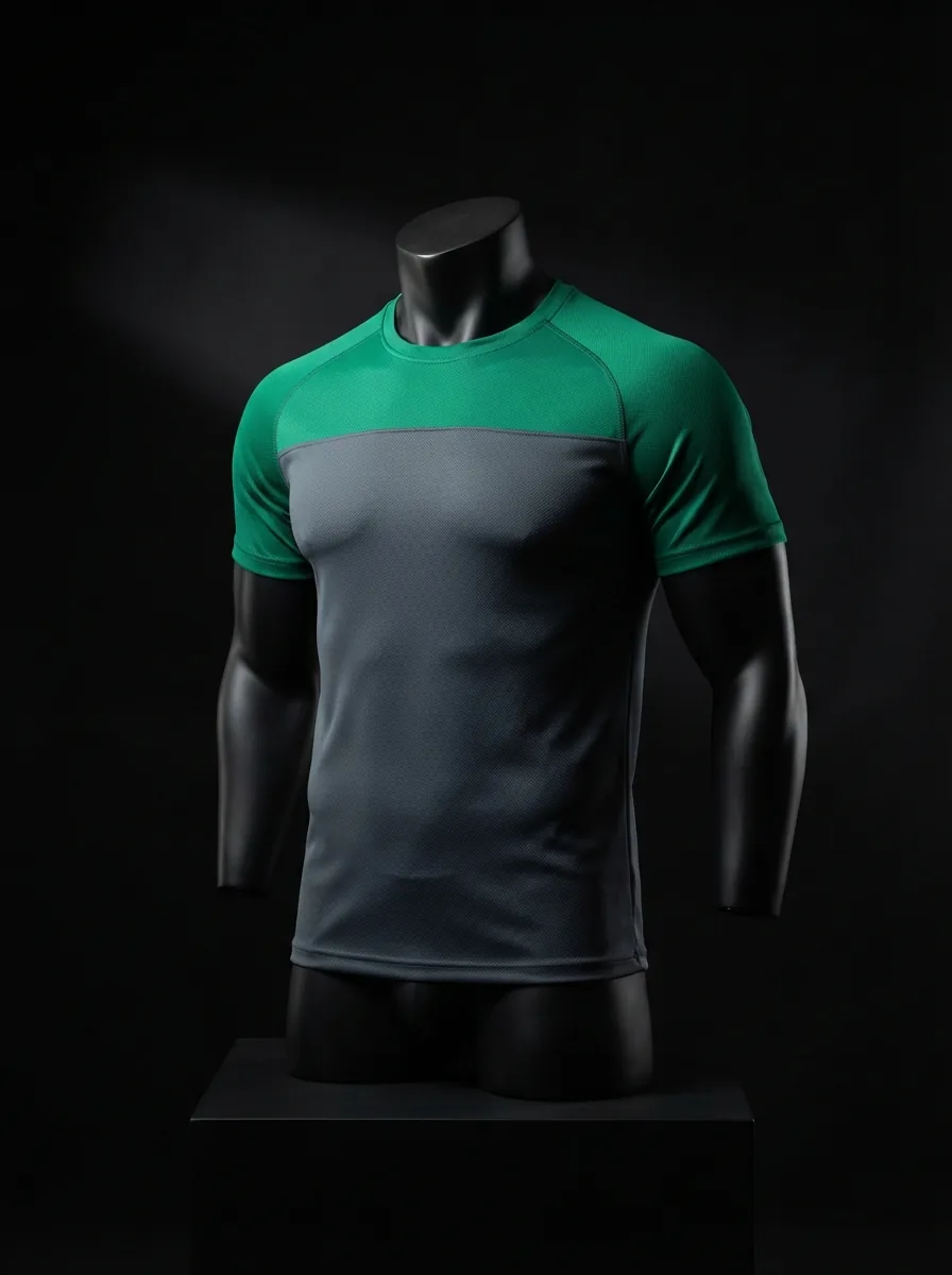 Green Shoulder Tee custom gym and training apparel on a mannequin