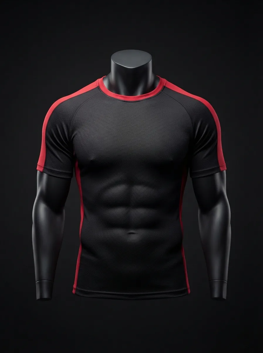 Black and Red Baselayer custom gym and training apparel on a mannequin