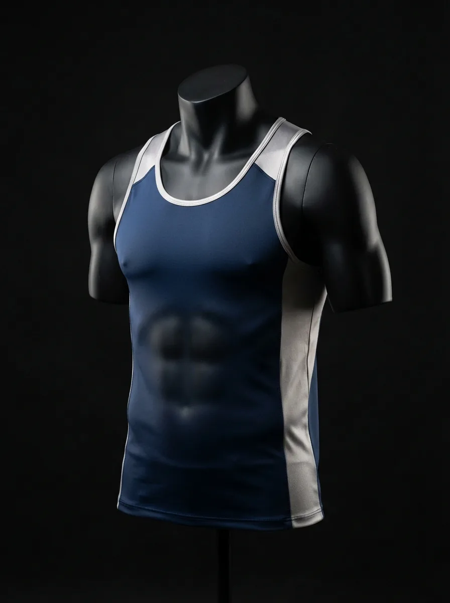 Navy Panel Tank custom gym and training apparel on a mannequin