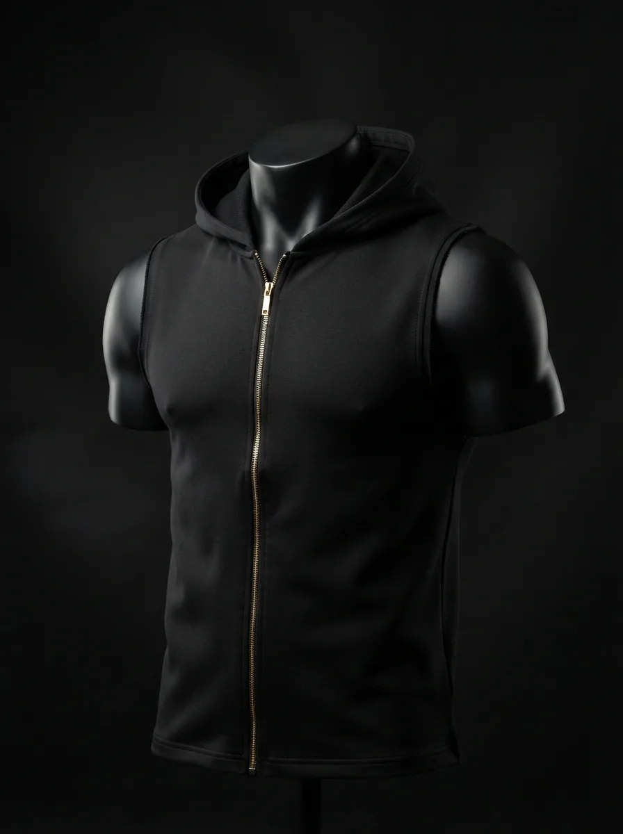 Black Sleeveless Hoodie custom gym and training apparel on a mannequin