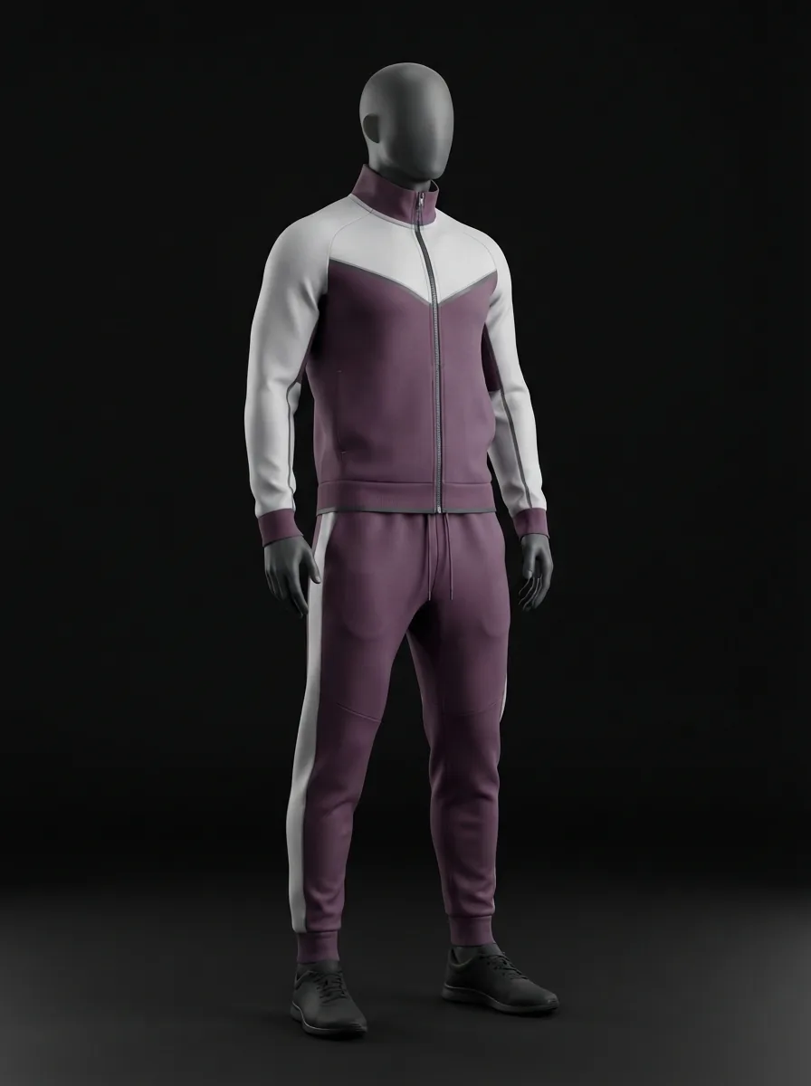 Mauve and White Tracksuit custom gym and training apparel on a mannequin