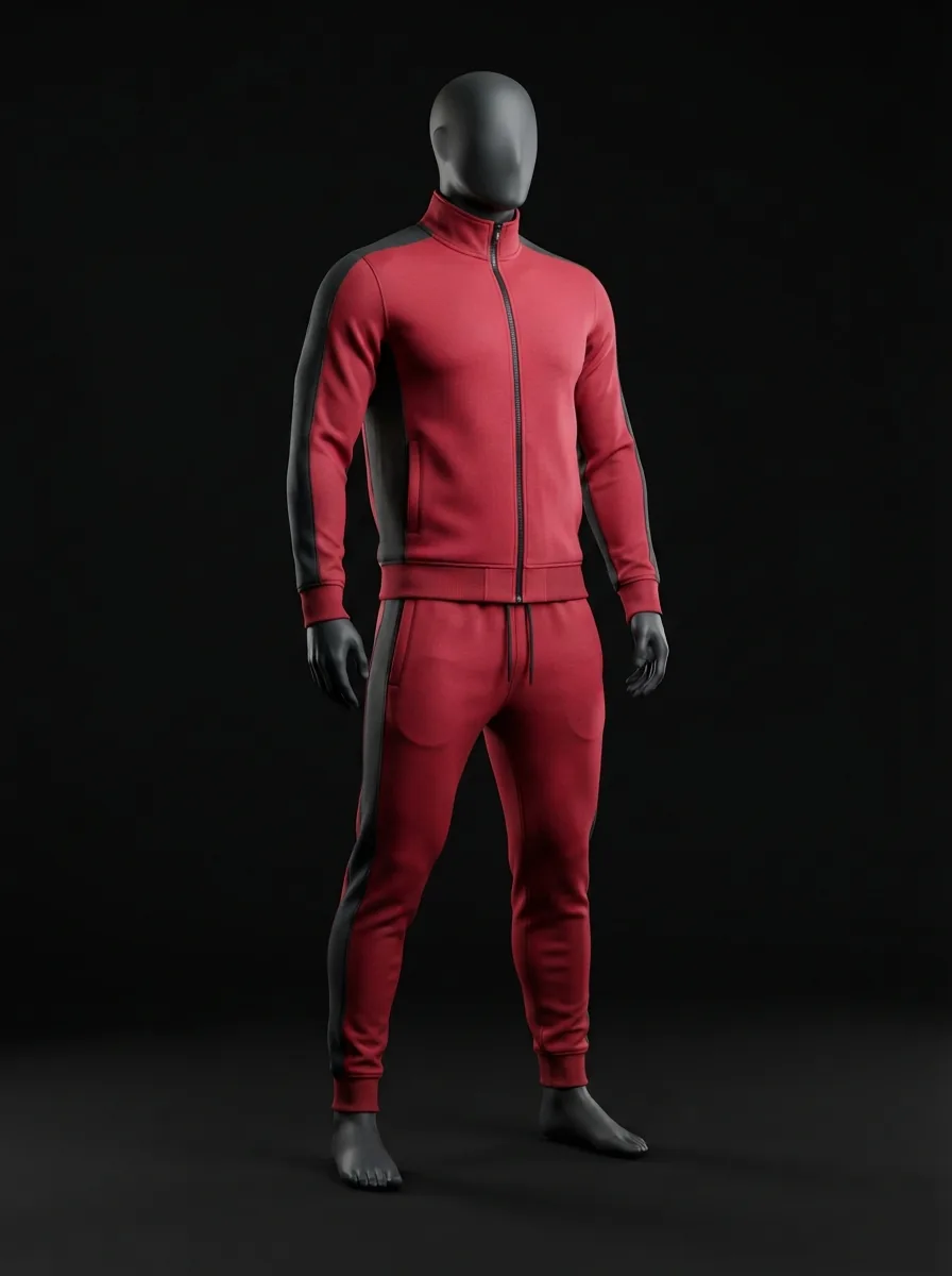 Red Track Set custom gym and training apparel on a mannequin