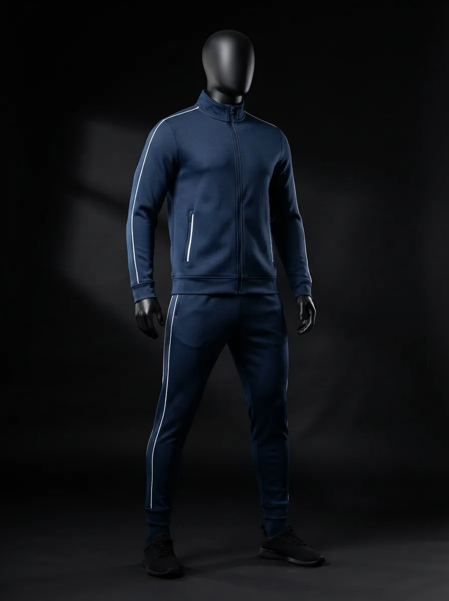 Navy Pinstripe Tracksuit custom gym and training apparel on a mannequin
