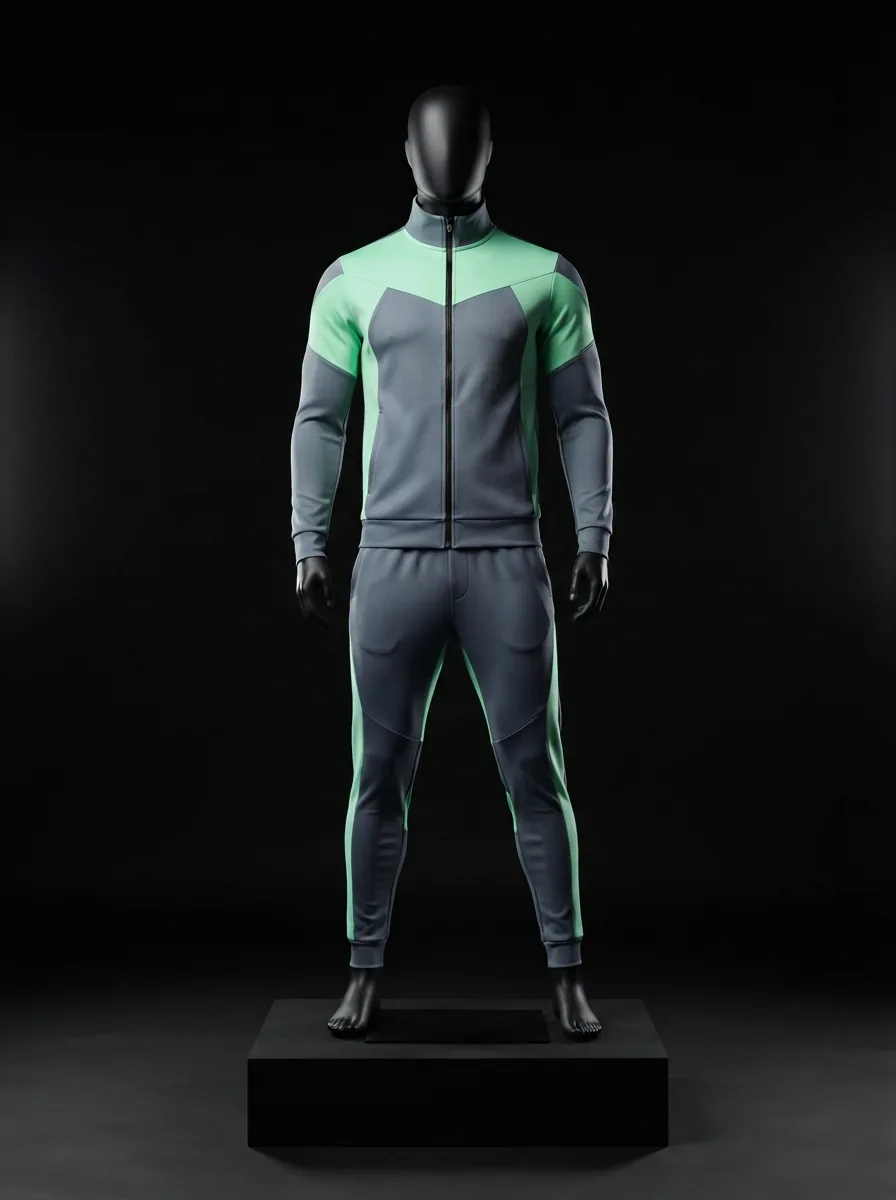 Grey and Mint Tracksuit custom gym and training apparel on a mannequin