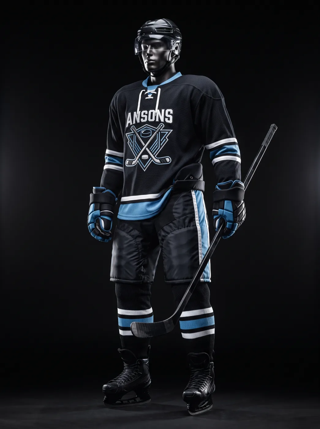 Night Ice custom ice hockey uniform on a mannequin