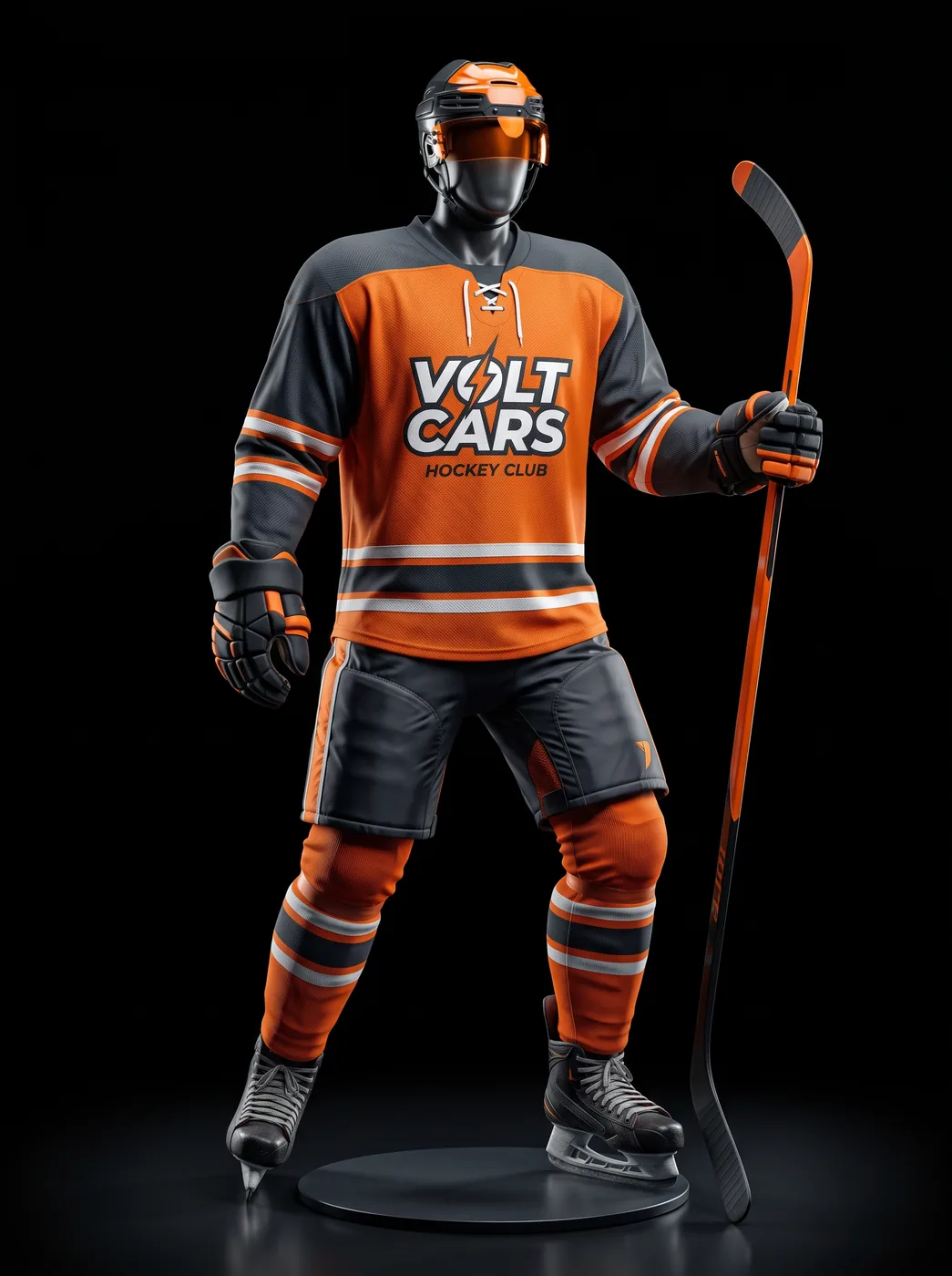 Volt Orange custom ice hockey uniform on a mannequin