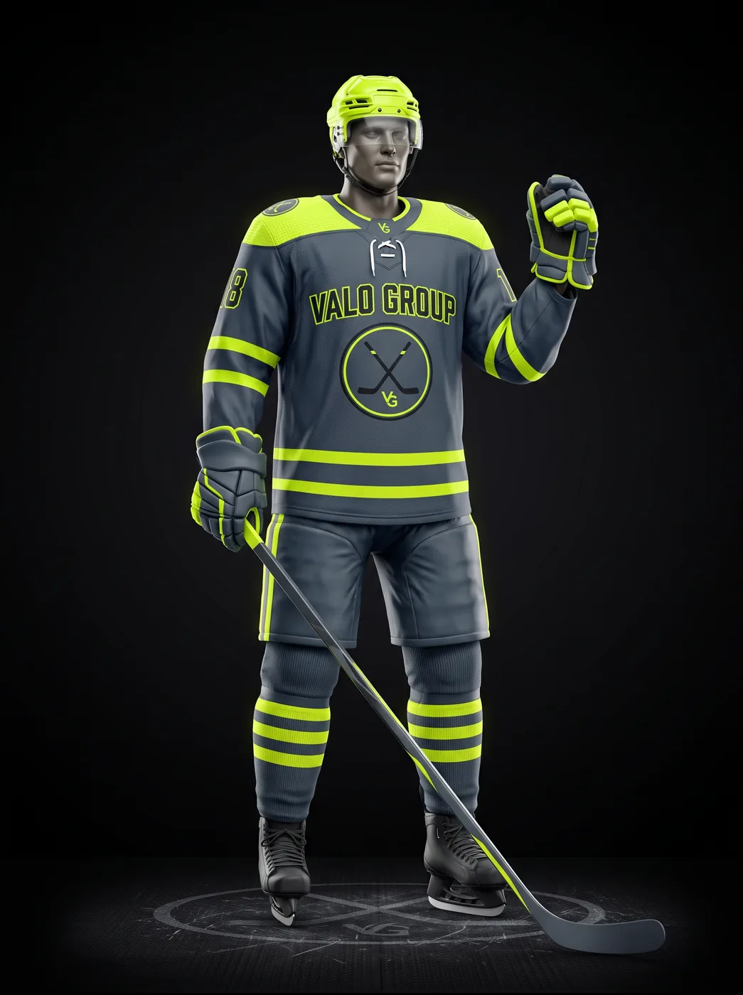 Volt Grey custom ice hockey uniform on a mannequin