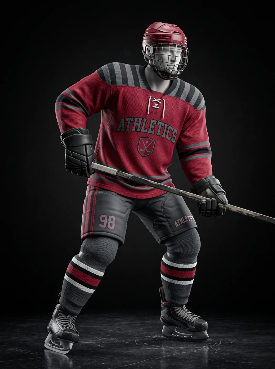 Crimson Athletic custom ice hockey uniform on a mannequin