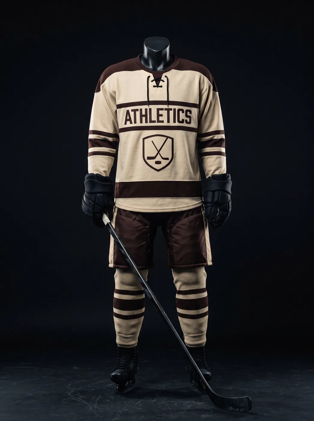 Vintage Cream custom ice hockey uniform on a mannequin