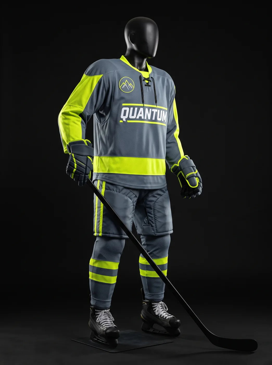 Quantum Grey custom ice hockey uniform on a mannequin