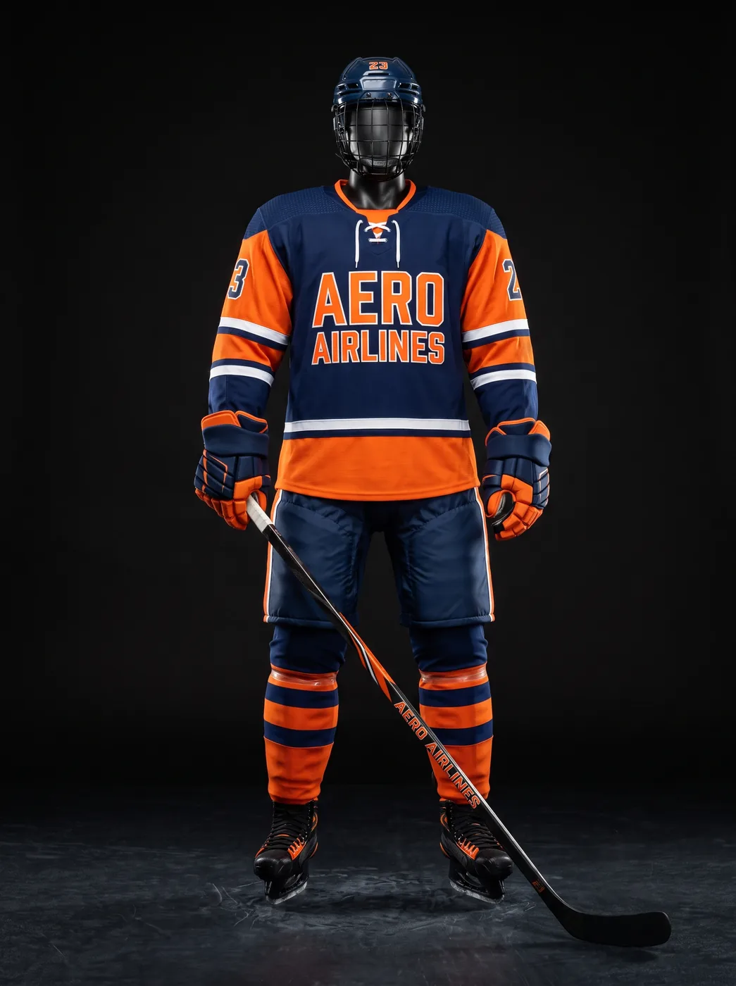Aero Navy custom ice hockey uniform on a mannequin