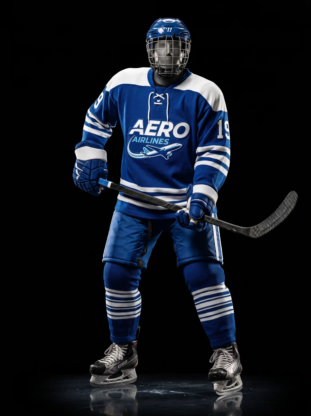 Aero Blue custom ice hockey uniform on a mannequin