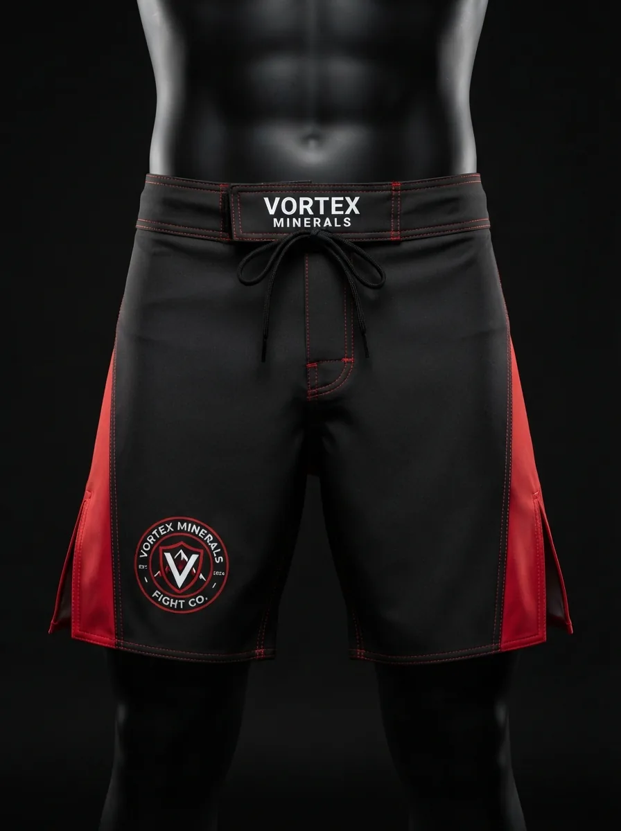 Black and Red Fight Shorts custom MMA fightwear product shot