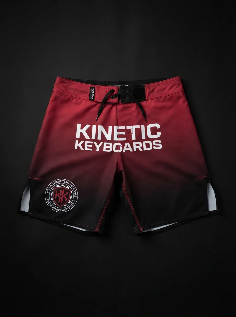 Red Kinetic Fight Shorts custom MMA fightwear product shot
