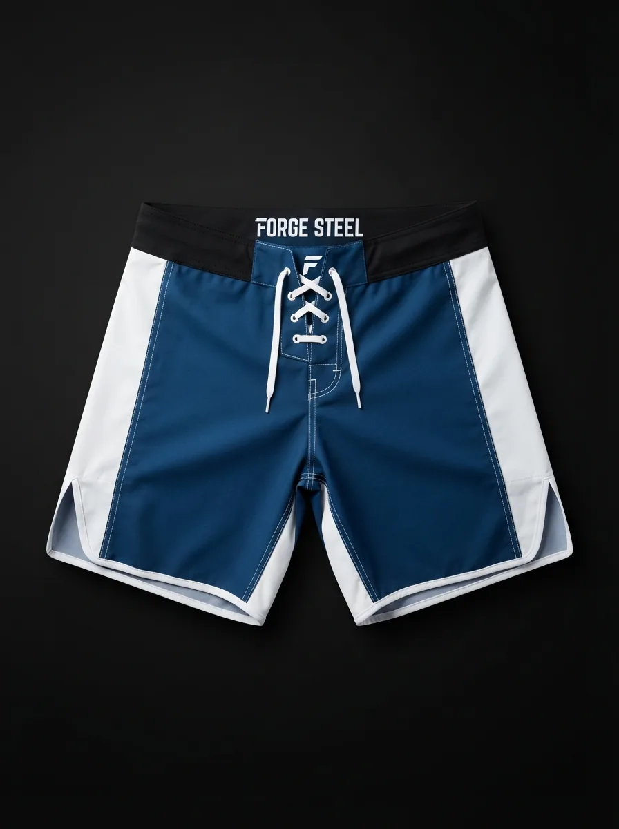 Navy Laced Fight Shorts custom MMA fightwear product shot